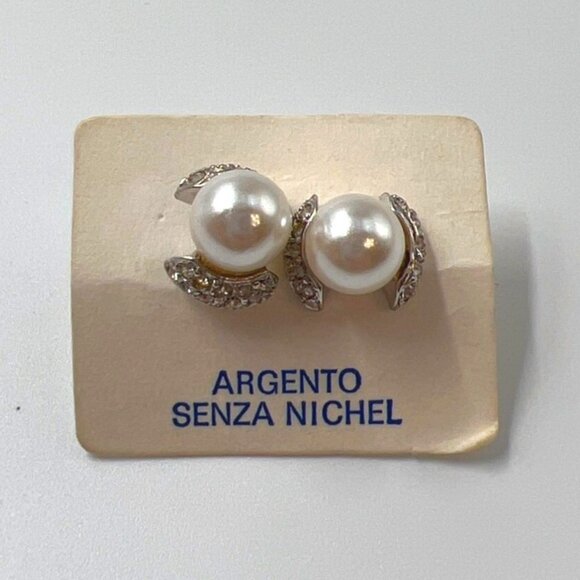 Silver Pearl Earrings Pierced Argento Senza Nichel CI88128 - Picture 2 of 3